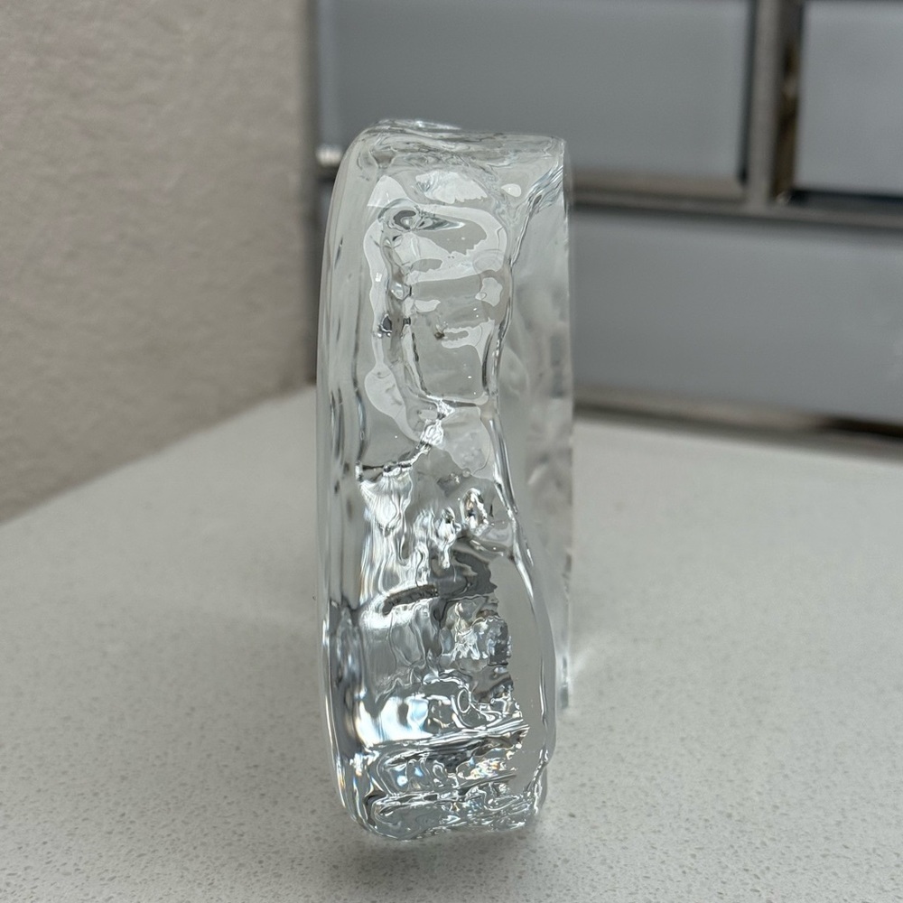 Vintage Crystal Etched Glass Lion Head Heavy Paper Weight - Picture 3 of 12